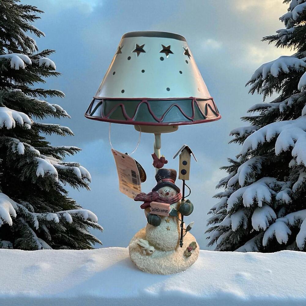 Crazy Mountain Gifts Tealight Candle Snowman Lamp 9"H Tin Shade Ceramic Base